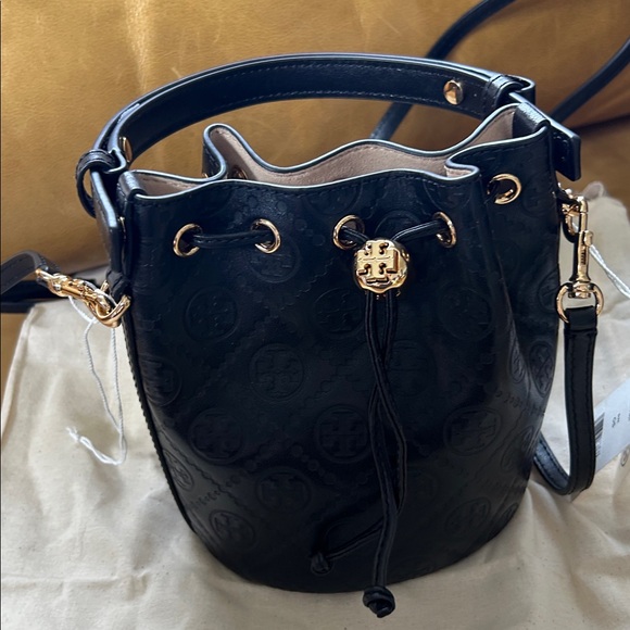 TORY BURCH Mini Monogram-Embossed Bucket Bag - Picture 3 of 11